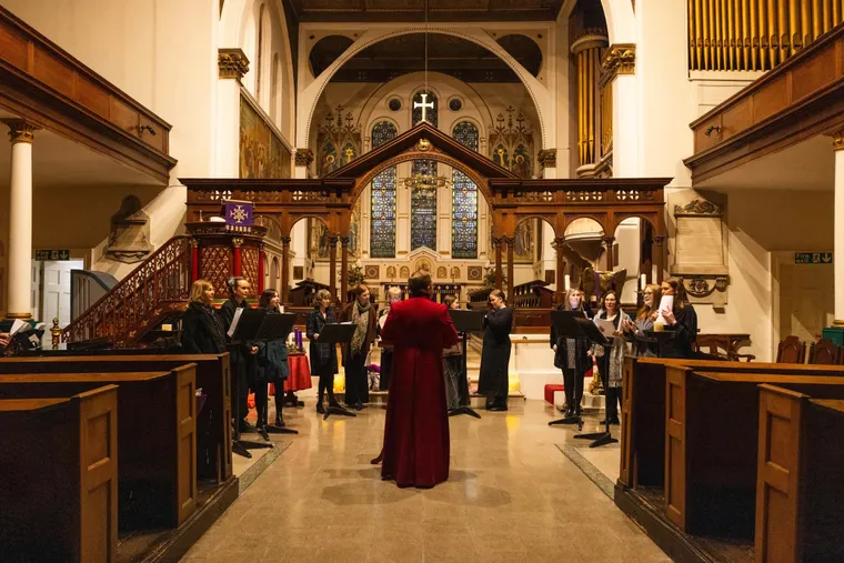 The Parish Choir of men and boys singing in the choir stalls